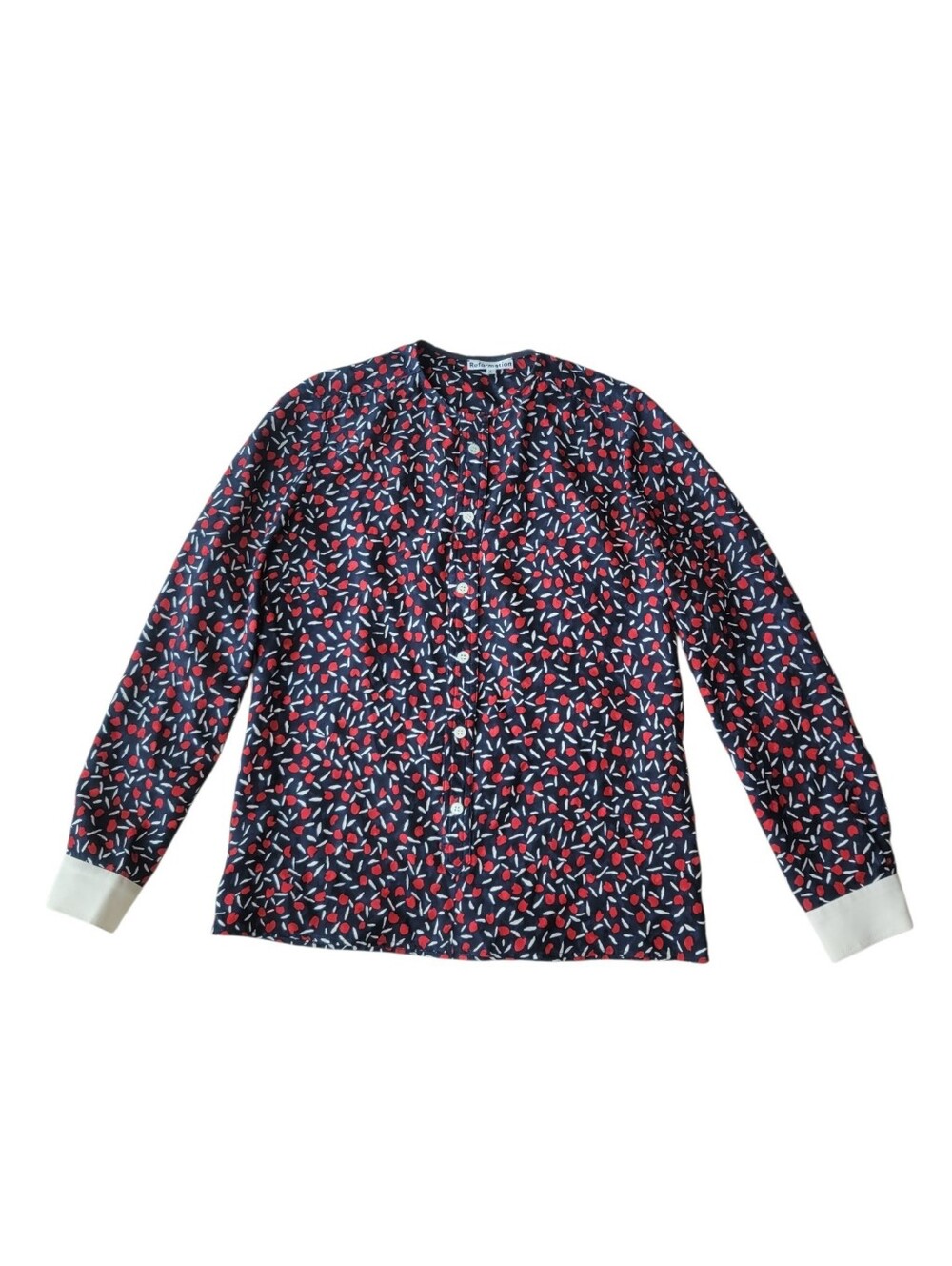 Reformation Floral Print Long Sleeve Button Blouse with Red Rose Print Size 0